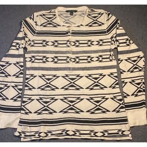 LAUREN RALPH LAUREN women's LARGE Long Sleeve AZTEC THERMAL Black White‎ 3/4